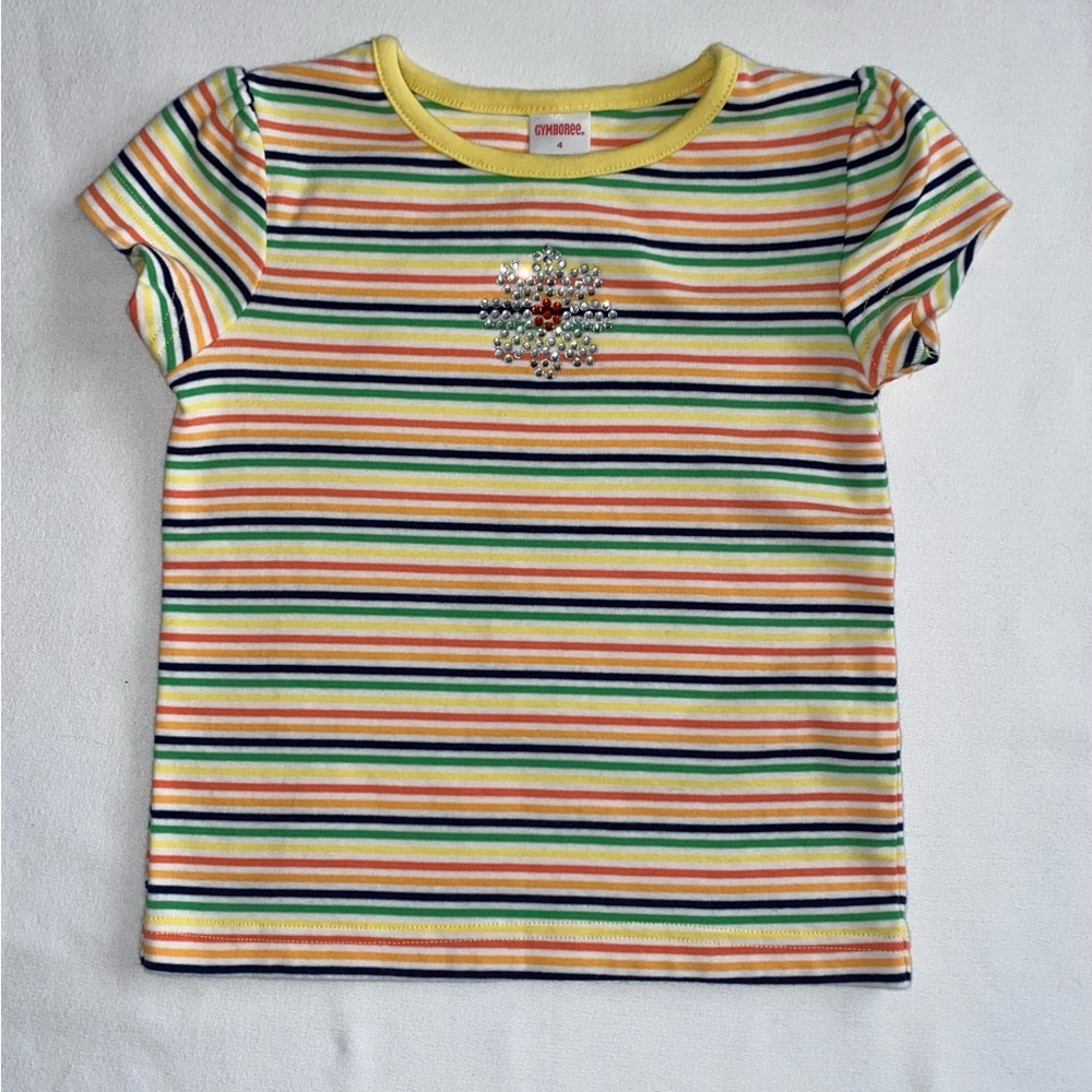 Vintage Gymboree ‘Daisy Days’ Sparkle Flower Short Sleeve Stripe Top Size 4